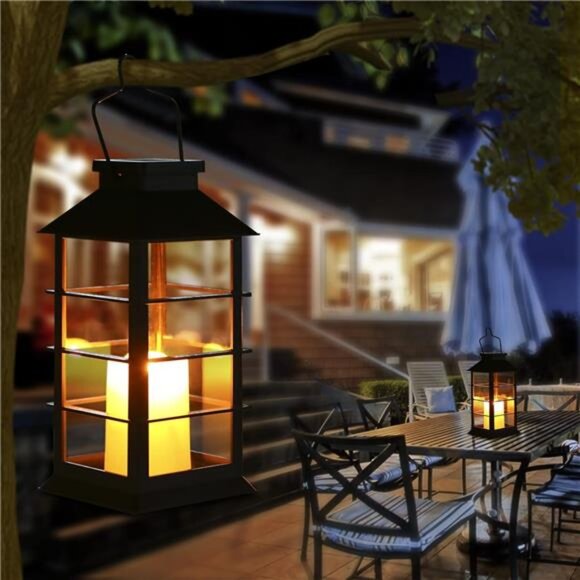 LED Solar Lantern - Outdoor Hanging Solar Lights Waterproof Flickering Flame - Picture 2 of 14